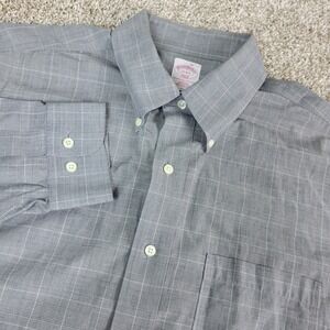 Brooks Brothers 346 Mens 17-4/5 Gray Check Plaid Button Down Long Sleeve